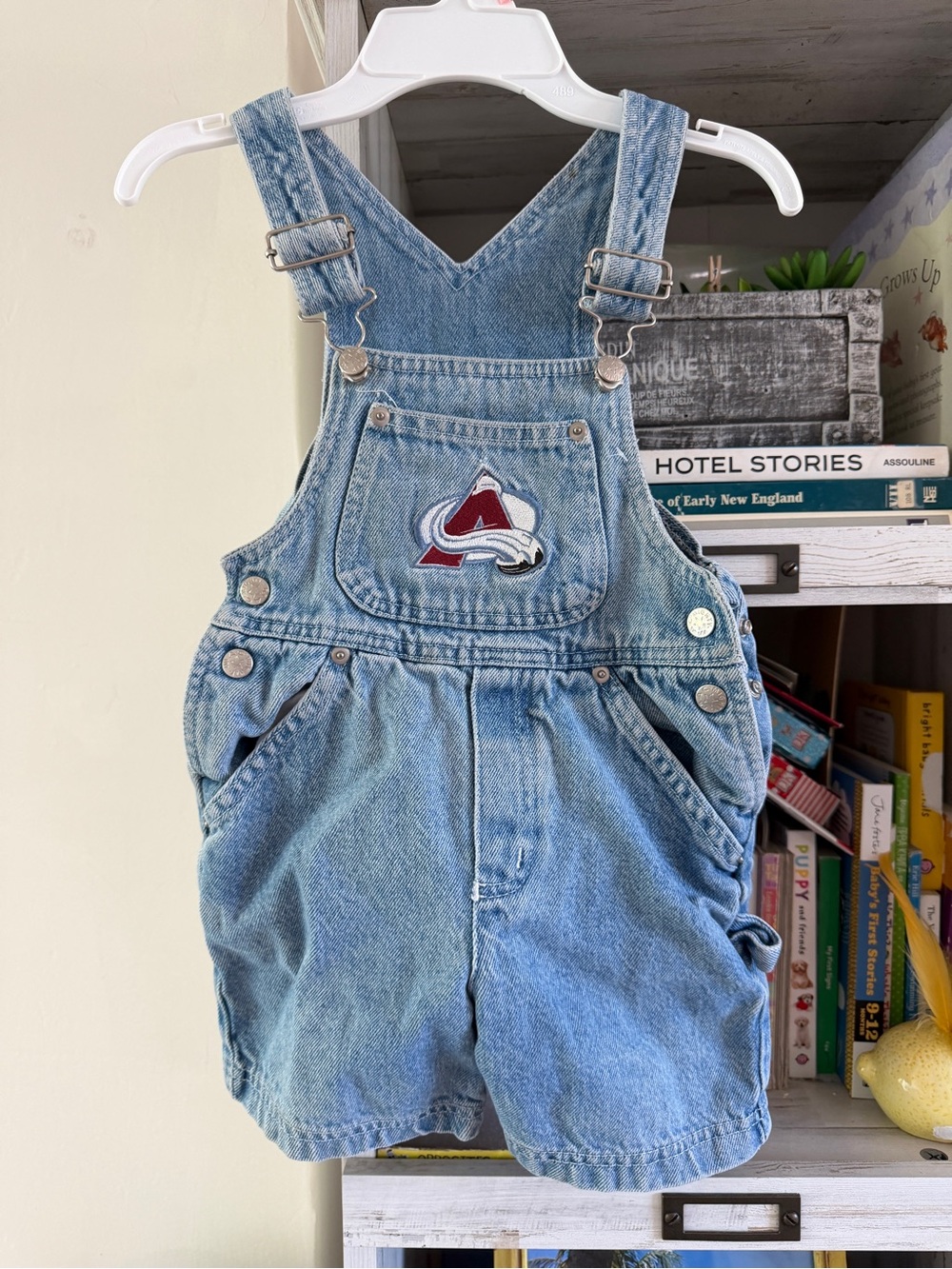 Vintage Colorado Avalanche NHL Denim Shortalls Overalls Kids Size 2T Hockey
